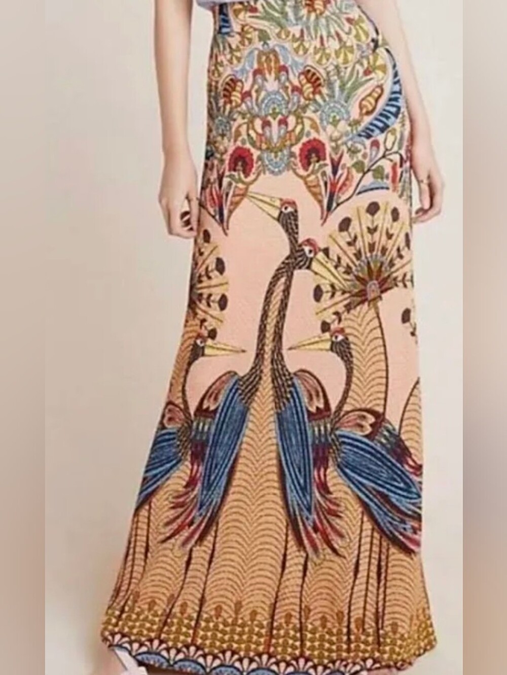 FARM RIO for Anthropologie Multicolor  Peacock Maxi Tropical Knit Skirt - XS
